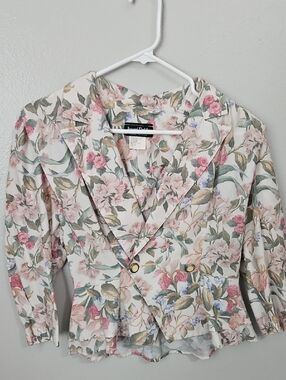 Vintage Jenny Petites Floral Double-Breasted Blazer Jacket - Pink/Green